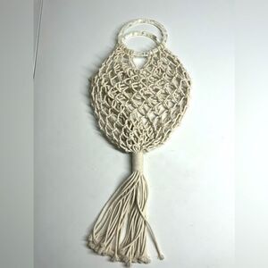 Bohemian Crochet Bag with Plastic Circle Handle Cream
